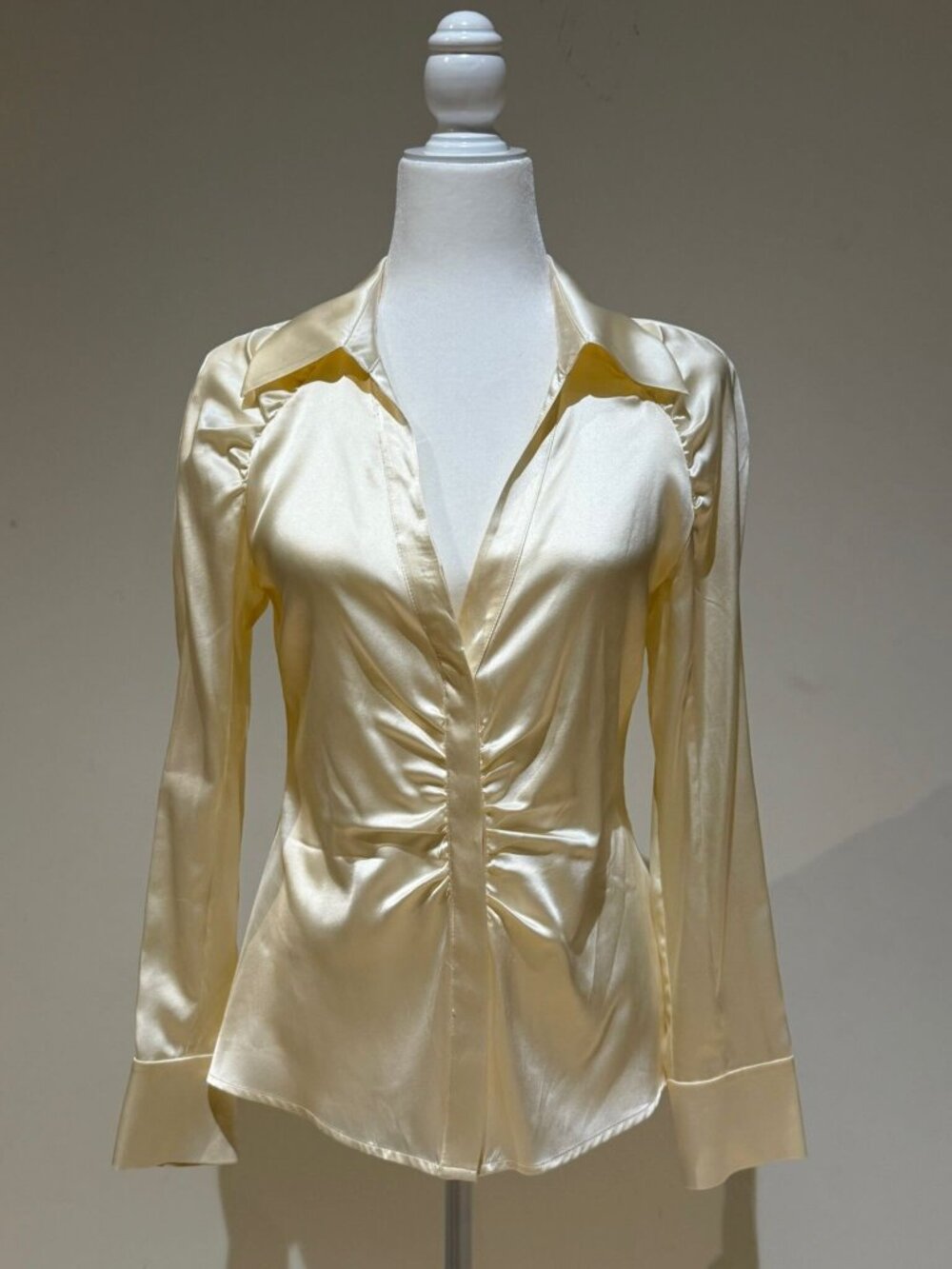 Intermix Ivory Silk Satin Wrap Blouse Draped Collar Size 6